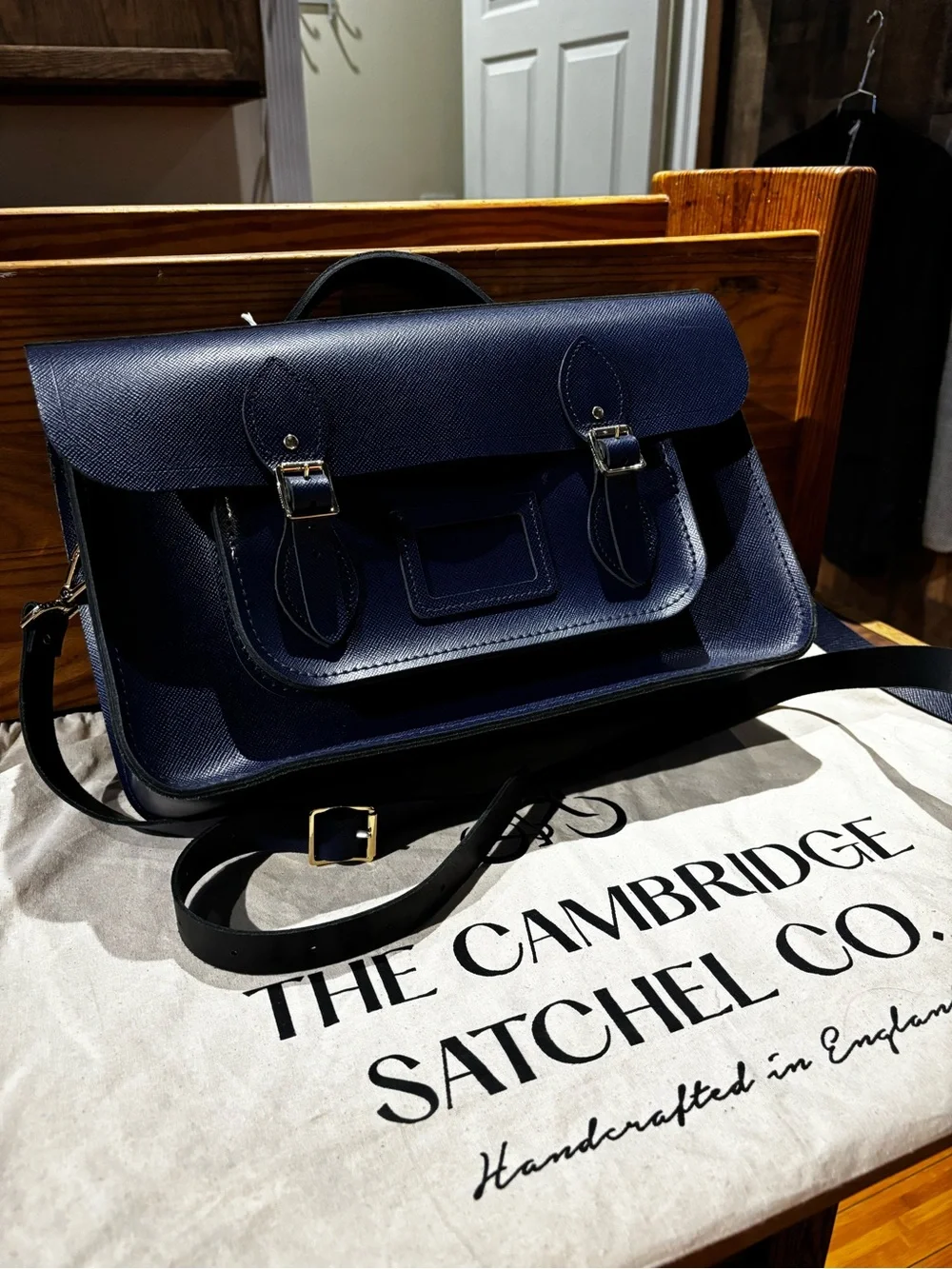 The Cambridge Satchel Company Navy Leather Messenger Satchel